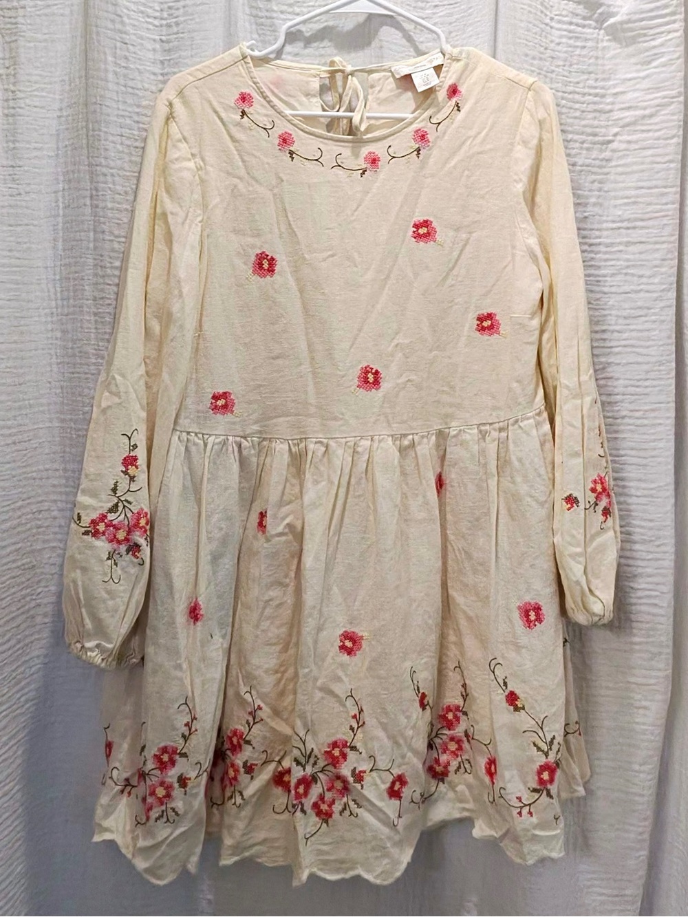 Caroline Constas Embroidered Linen Babydoll Mini Dress Size Medium